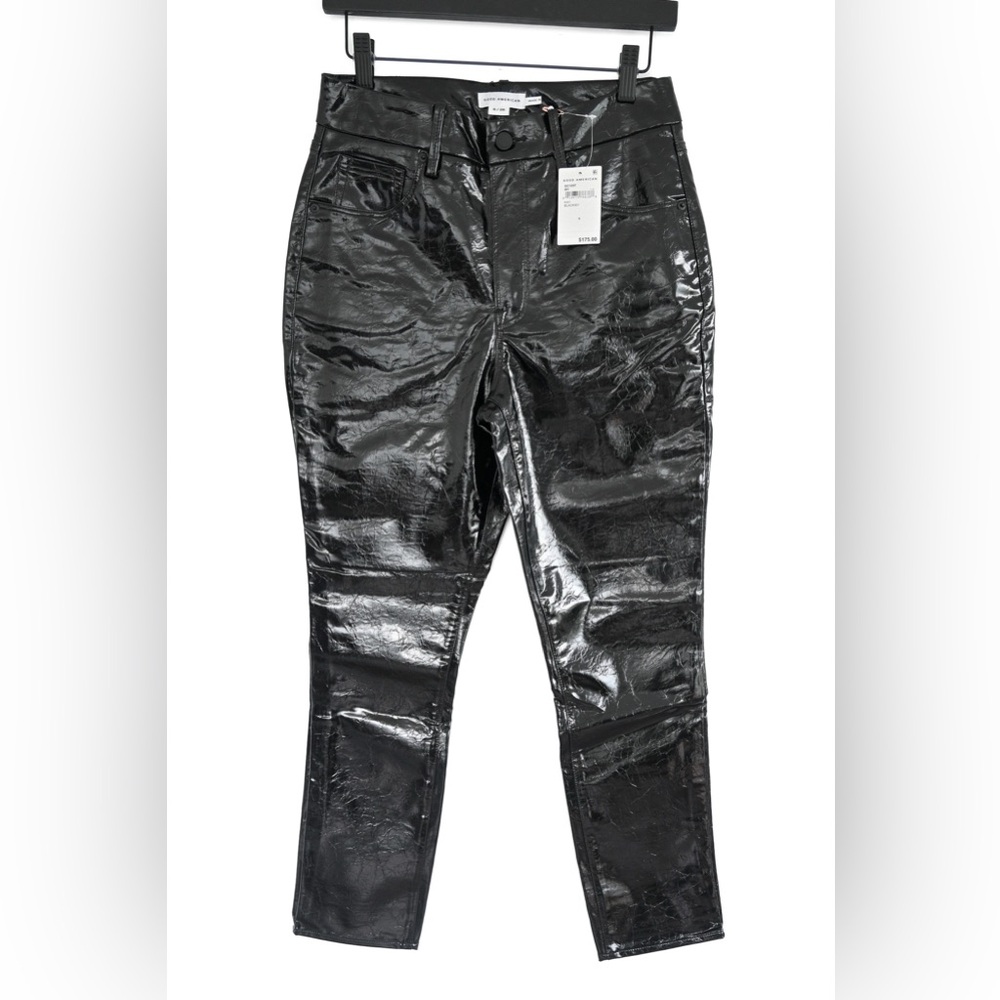 Good American "Good Classic" Textured Faux Leather Pants, New With Tags, Size 6 - Picture 5 of 11